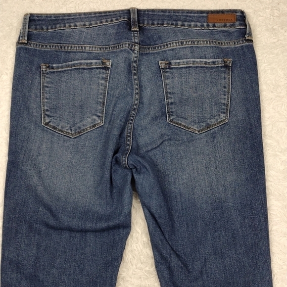 JUSTUSA Blue Whiskering Medium Wash Five Pocket Mid Rise Straight Leg Ankle Jean - Picture 11 of 15